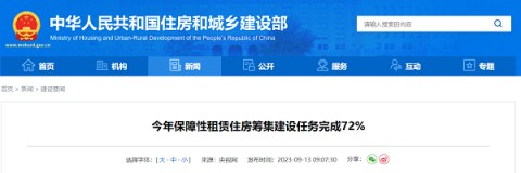 住建部：今年保障性租赁住房筹集建设任务完成72%